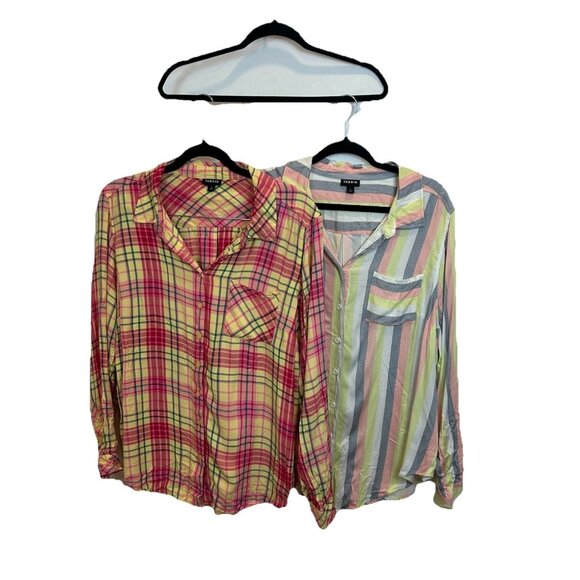 Lot Of 2 Torrid 1 1X Lizzie Button-Up Yellow & Pink Plaid Top Blouse - Picture 1 of 11